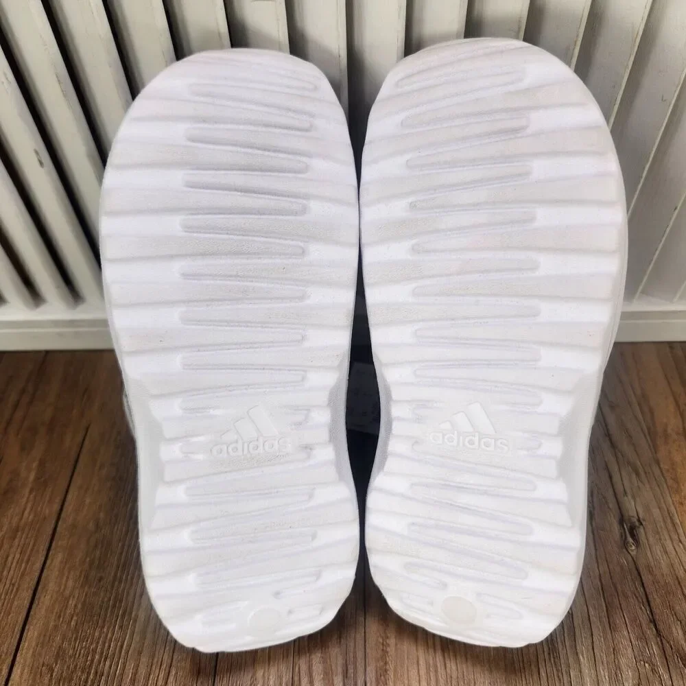 Adidas Mehana Sandals Kid Sz 1 Gray Black White Comfort Adjustable Slides ID7910